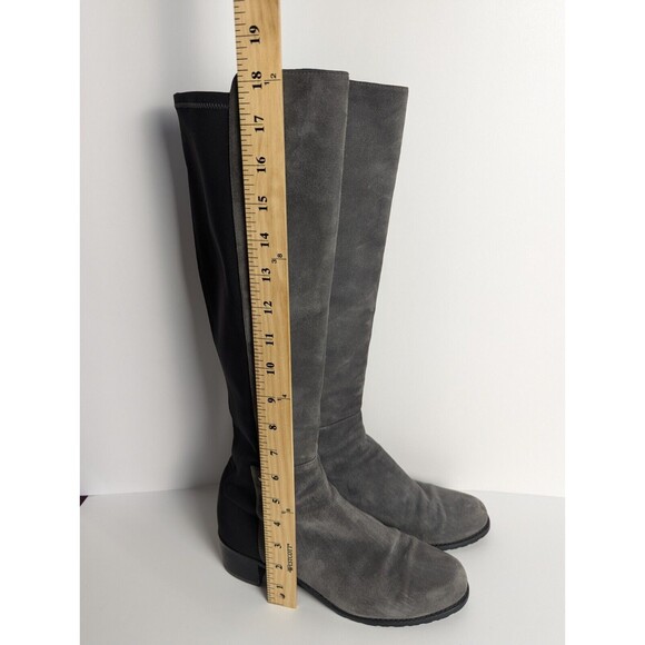 Stuart Weitzman Gray And Black 5050 Suede Knee Boots Size‎ 7.5M Stretch Low Heel - Picture 14 of 14